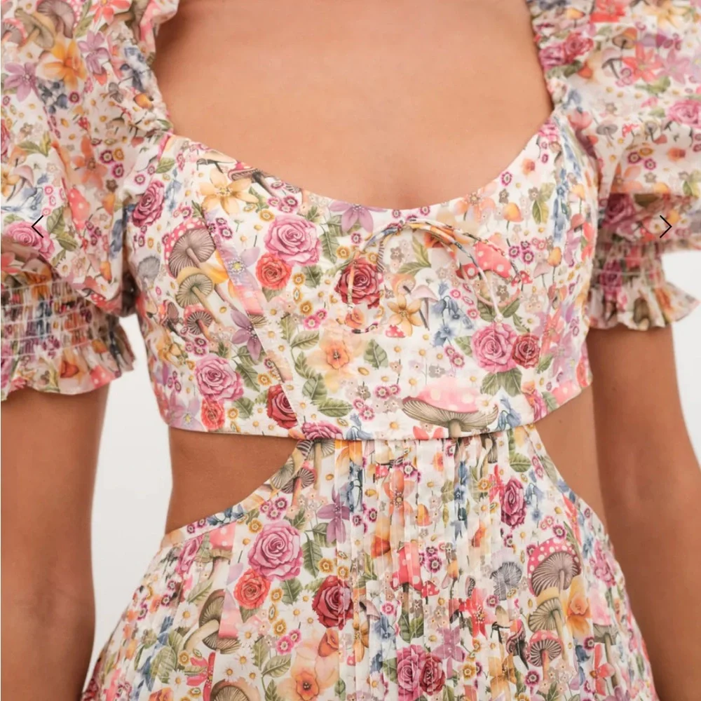 For Love & Lemons Pink Floral Puff-Sleeve Mini Dress - Picture 4 of 4
